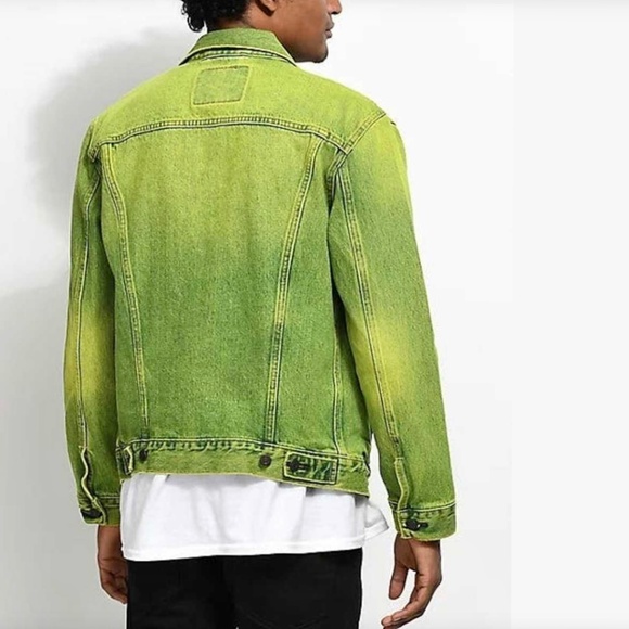 RARE Y2K Levi's Vintage Trucker Jacket Neon Slime Green Size M - Picture 4 of 15